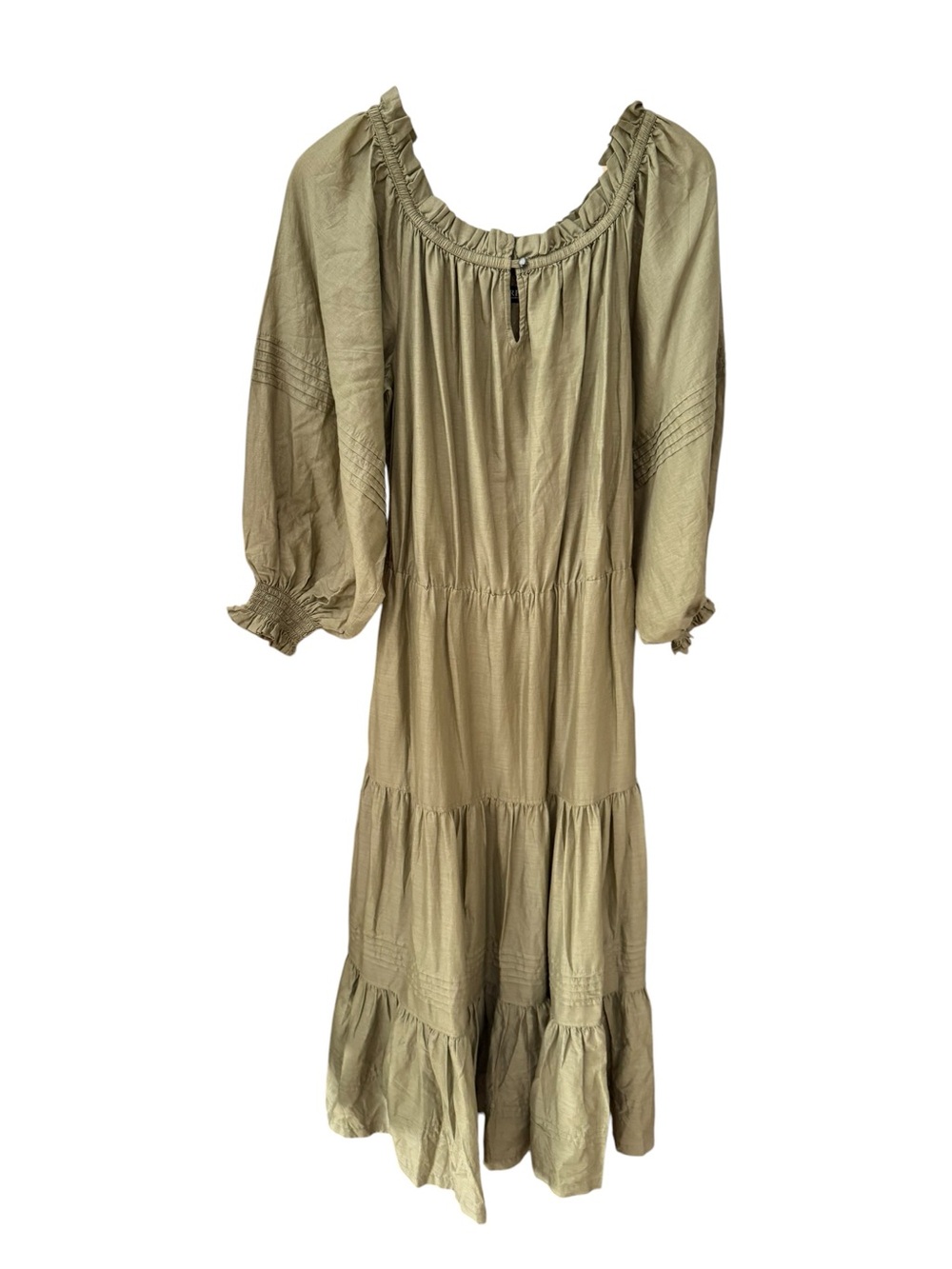 Lauren Ralph Lauren Olive Tiered Peasant Maxi Dress Size 8 Fall Preppy Boho